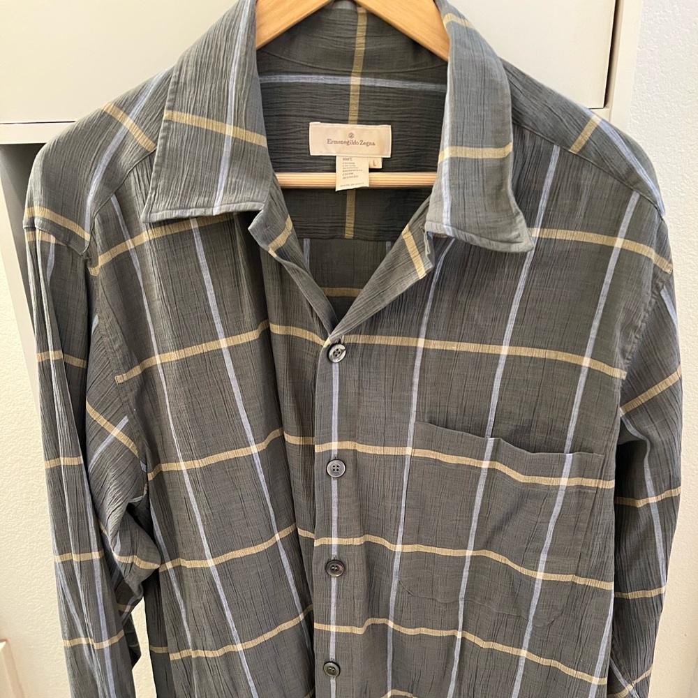 Ermenegildo Zegna Men’s Patterned Long Sleeve Shirt (US L)